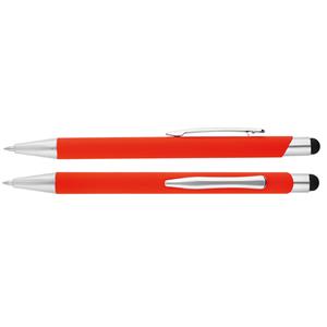 Bernardo aluminum ballpoint pen with chrome parts and stylus for controlling touch devices - red