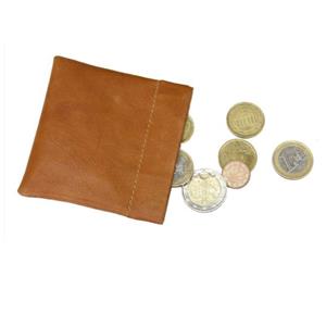 Brown leather coin pocket with spring