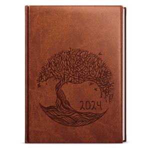 Daily Diary 2024 David Vivella with hot stamping A5 brown - Tree