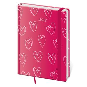Daily diary A5 2026 Vario - Hearts with elastic band