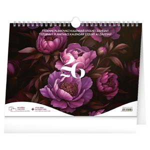 Desk Calendar 2026 Purple Flowers - Weekly Planner