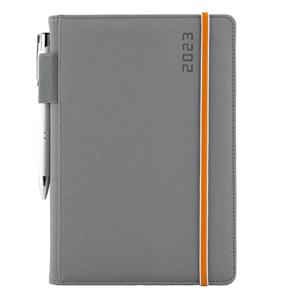 Diary AMOS daily A5 2023 Czech - grey/orange rubber band