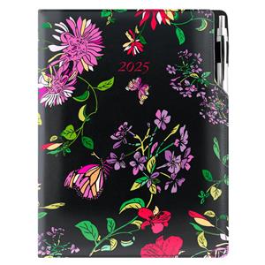 Diary DESIGN daily A4 2025 PL - black - flowers