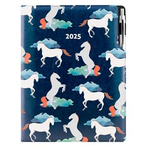 Diary DESIGN daily A4 2025 PL - blue - horses