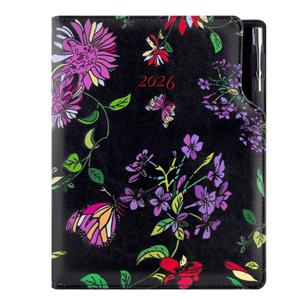 Diary DESIGN daily A5 2026 CZ - black - Flowers