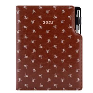 Diary DESIGN daily B6 2025 PL - brown - white flower