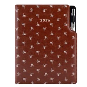 Diary DESIGN weekly A5 2026 CZ - brown - White flower