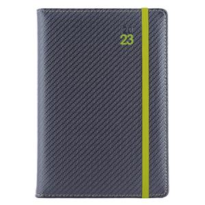 Diary ELASTIC daily A5 2023 Czech - grafit/green rubber band