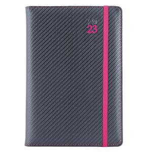 Diary ELASTIC daily A5 2023 Czech - grafit/magenta rubber band