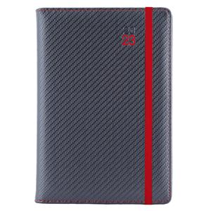 Diary ELASTIC daily A5 2023 Polish - grafit/red rubber band