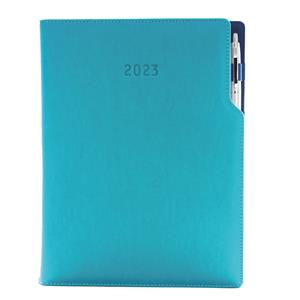 Diary GEP with ballpoint daily A4 2023 - turquoise/blue velvet