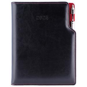Diary GEP with ballpoint weekly A4 2024 Polish - black/red velvet