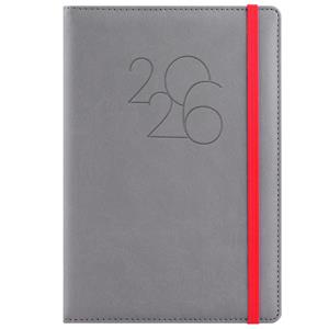 Diary POLY weekly A5 2026 Czech - grey/red rubber band