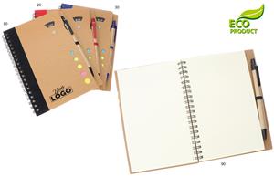 Ekologický poznámkový blok Mario s deskami z recyklovatelného kraftového papíru a kuličkovým perem - červená