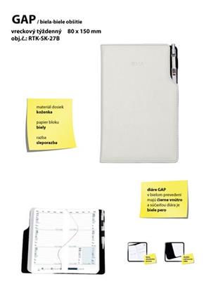 GEP kapesní slovenský diář 80x150 mm bílá - bílé obšití