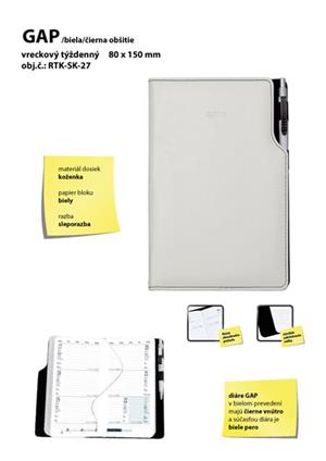 GEP kapesní slovenský diář 80x150 mm bílá - černé obšití