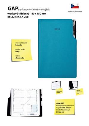 GEP kapesní slovenský diář 80x150 mm tyrkysová - černý vnitřek