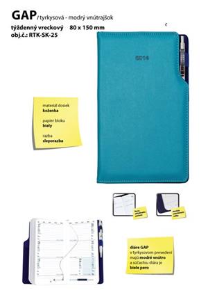 GEP kapesní slovenský diář 80x150 mm tyrkysová - modrý vnitřek