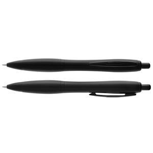 Miguel plastic ballpoint pen with ergonomically shaped body and metal clip - black