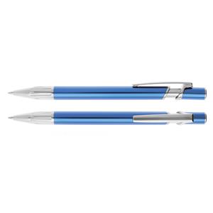 Philomena aluminum ballpoint pen with ergonomically shaped body and push-button mechanism - blue/silver