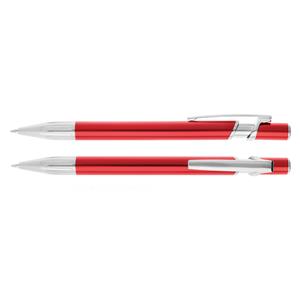 Philomena aluminum ballpoint pen with ergonomically shaped body and push-button mechanism - red/silver