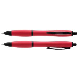 Plastic ballpoint pen Miguel with ergonomically shaped body and metal clip - red