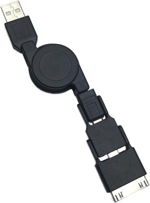 Plastic self-winding USB data cable with adapters Oktet - black