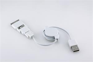 Plastic self-winding USB data cable with adapters Oktet - white