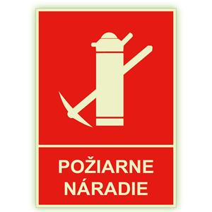Požiarne náradie s textom - fotoluminiscenčná tabuľka, samolepka 148x210 mm