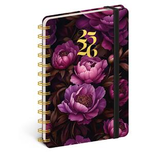 Spiral 18-month diary Petito - Purple flowers 2025/2026