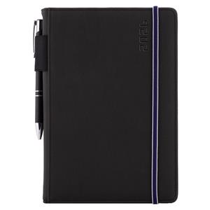 Tagebuch AMOS täglich A5 2026 Tschechisch – Schwarz/blaues Gummiband