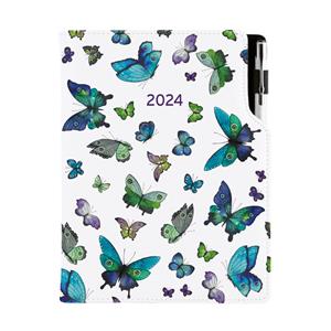 Tagebuch DESIGN täglich A5 2024 CZ - Blaue Schmetterlinge
