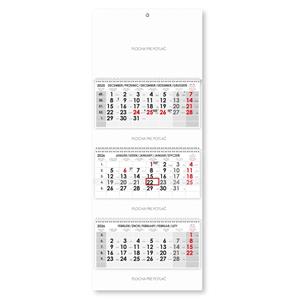 Threemonths Wall Calendar Trio stacked Slovak with spiral 2026 - grey