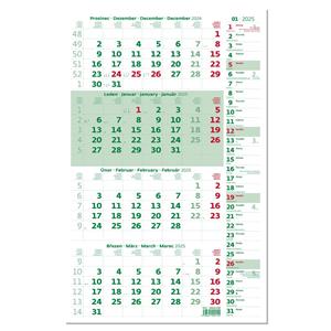 Wall Calendar 2025 Four Months Green with Notes