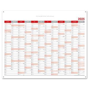 Wall planning map 2025 SK with eyelets for hanging - 100 x 80 cm - red