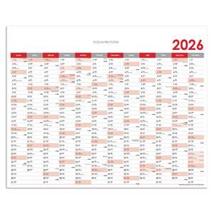 Wall planning map 2026 CZ - 124 x 100 cm - red