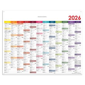 Wall planning map 2026 PL with eyelets for hanging - 124 x 100 cm - color