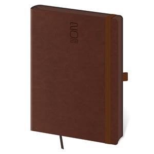 Weekly diary A5 2023 Memory with rubber band - dark brown
