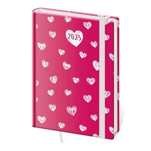 Weekly diary A5 2025 Vario - Hearts with rubber band