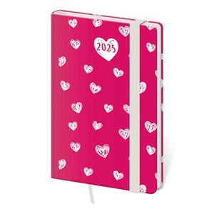 Weekly pocket diary 2025 Vario - Hearts with rubber band