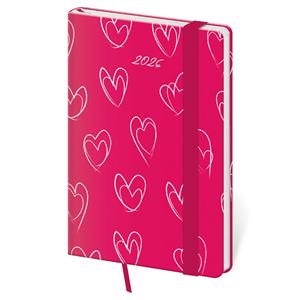Weekly pocket diary 2026 Vario - Hearts with elastic band