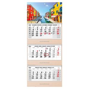Wooden Venice threemonths Wall Calendar Trio Wood Venice stacked Slovak with spiral 2026 - grey