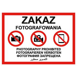 Zakaz fotografowania - Znak BHP, naklejka A4